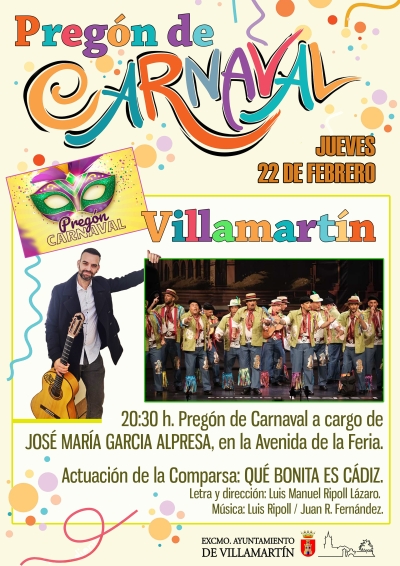 El pregón de José María García Alpresa abre el Carnaval de Villamartín 2024
